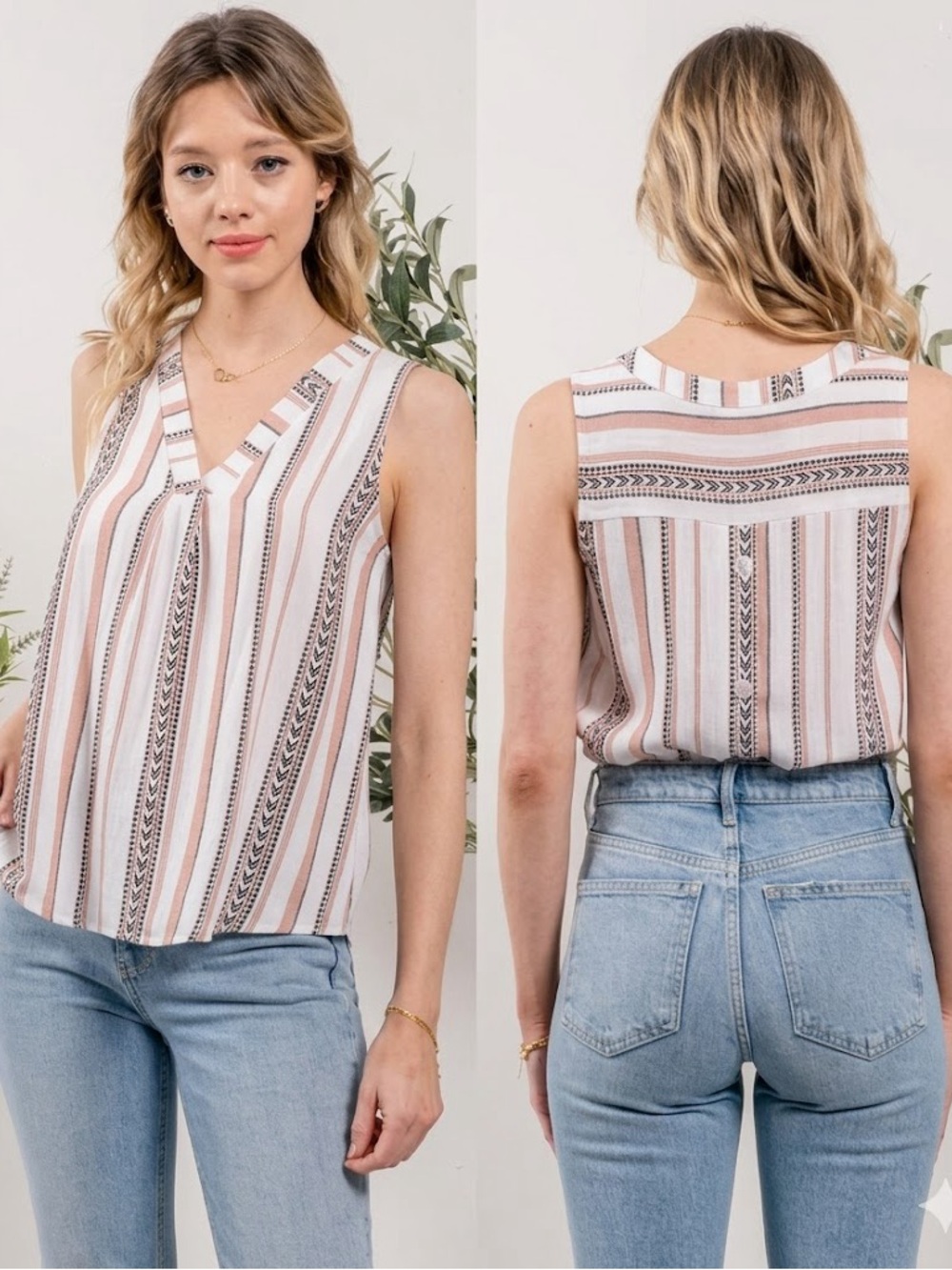mine for Anthropologie Sleeveless Striped Tank- pink